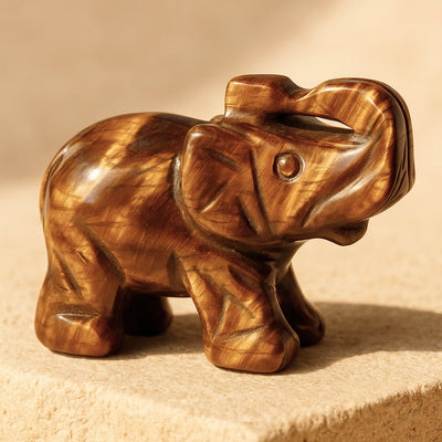“Guardian of Wisdom” Elephant in Tiger’s Eye Obsidian