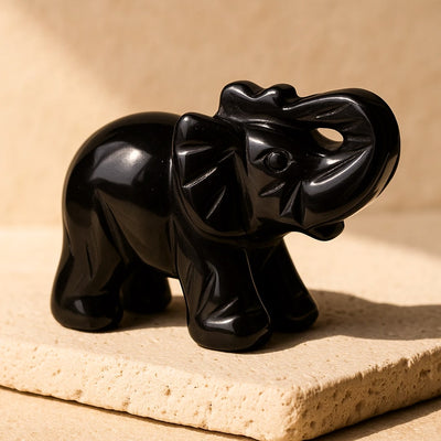 “Guardian of Wisdom” Elephant in Tiger’s Eye Obsidian