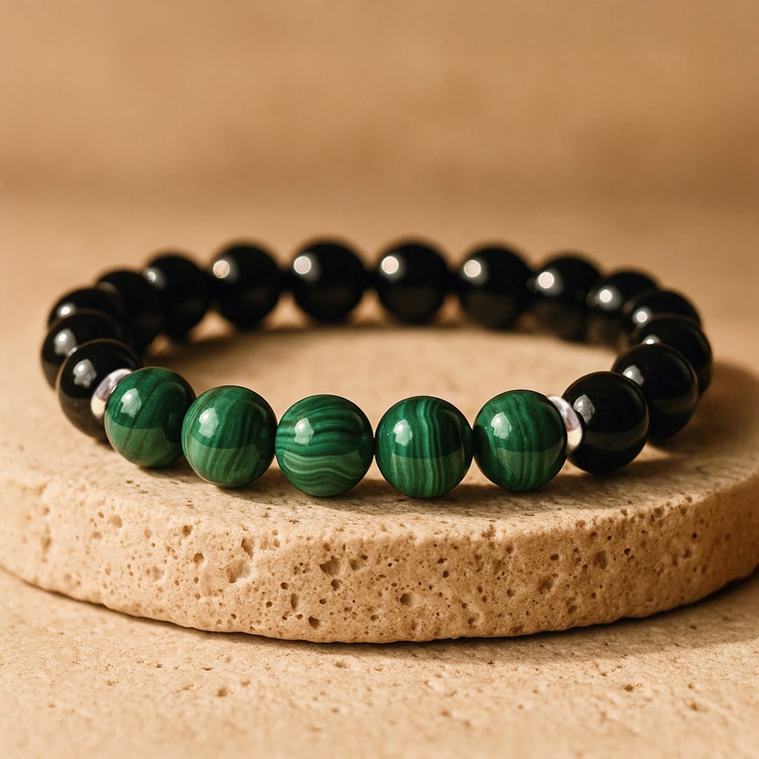 “Energy Balance” Bracelet in Malachite & Black Tourmaline