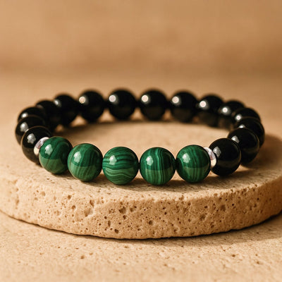 “Energy Balance” Bracelet in Malachite & Black Tourmaline