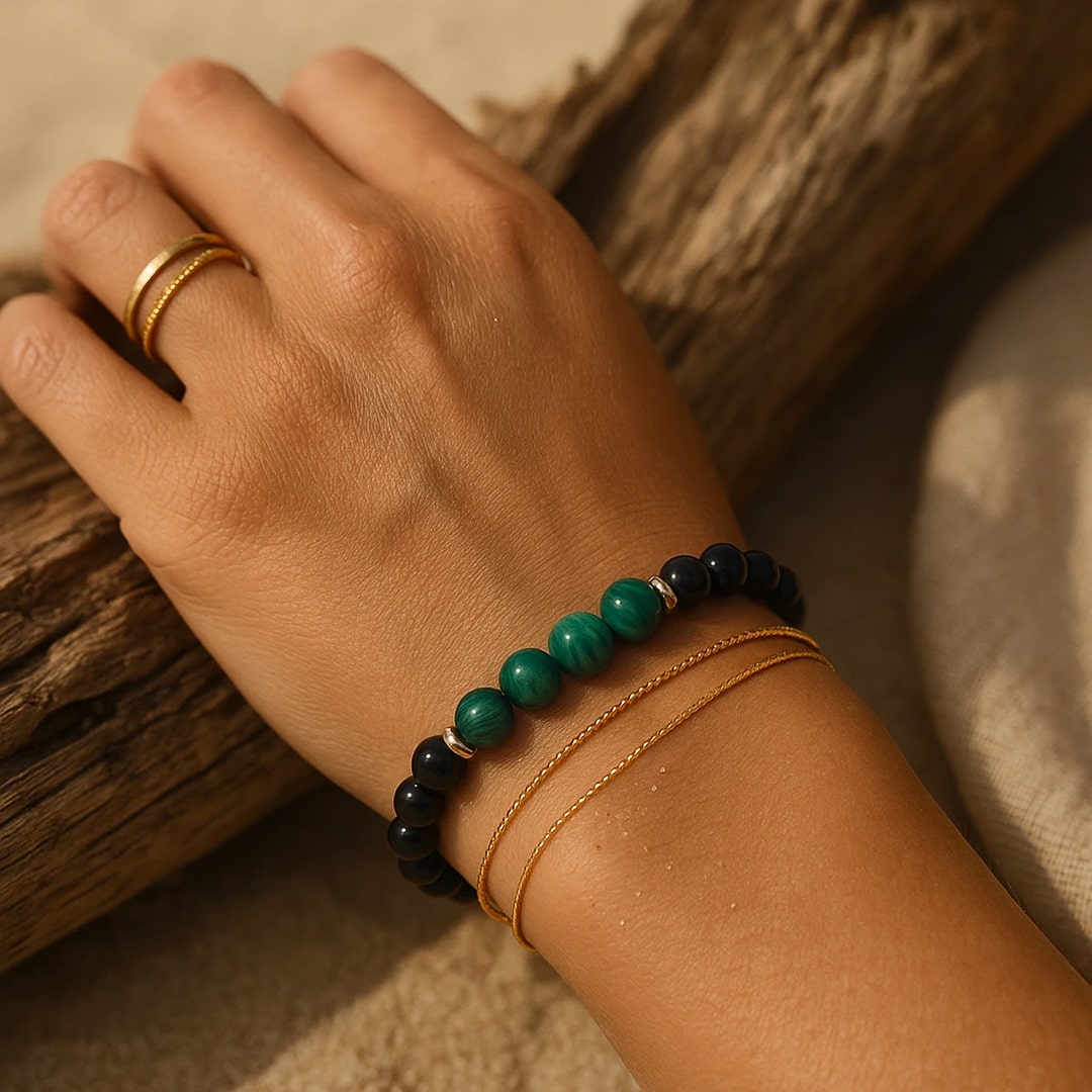 “Energy Balance” Bracelet in Malachite & Black Tourmaline