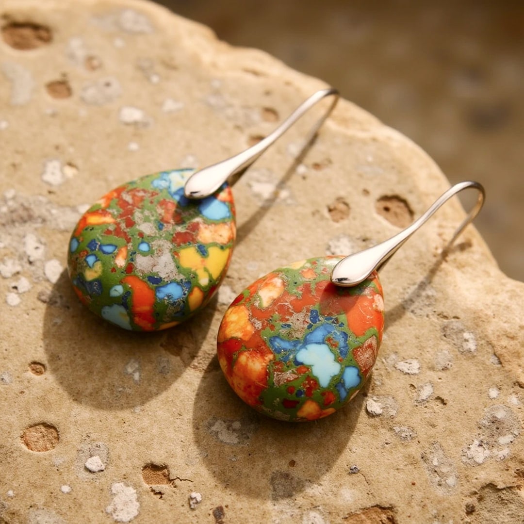 "Harlequin Drops" Jasper Earrings