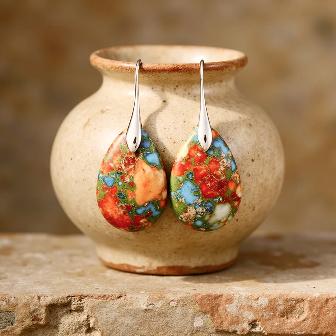 "Harlequin Drops" Jasper Earrings