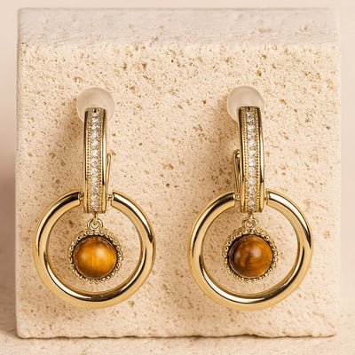 "Feline Glow" Earrings in Tiger’s Eye & Gold Plating