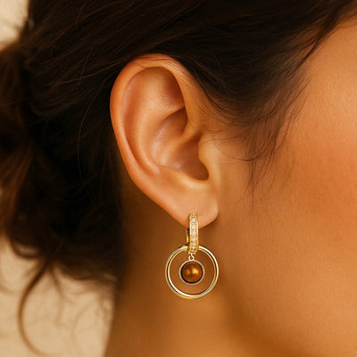 "Feline Glow" Earrings in Tiger’s Eye & Gold Plating