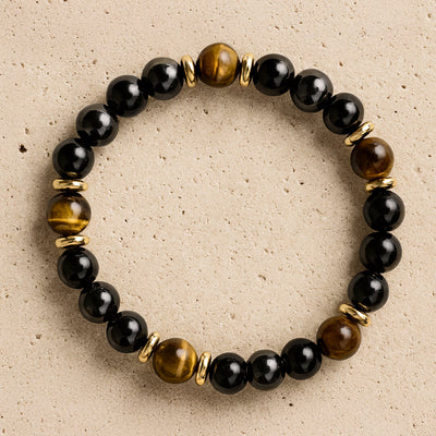 "Confidence & Protection" Bracelet in Tiger's Eye, Hematite & Onyx