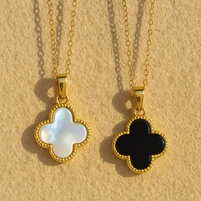 “Lucky Clover” Necklace in Mother-of-Pearl or Onyx