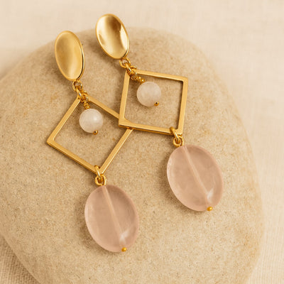 "Emotion & Elegance" Earrings in Rose Quartz & Moonstone