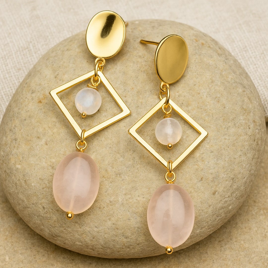 "Emotion & Elegance" Earrings in Rose Quartz & Moonstone