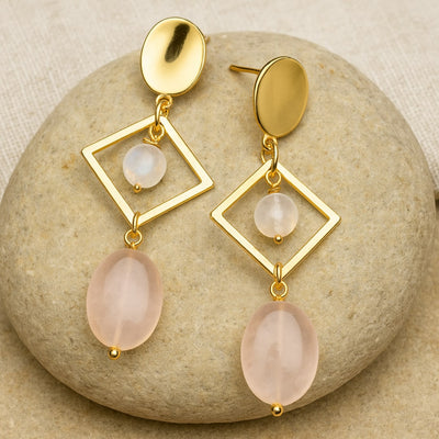 "Emotion & Elegance" Earrings in Rose Quartz & Moonstone