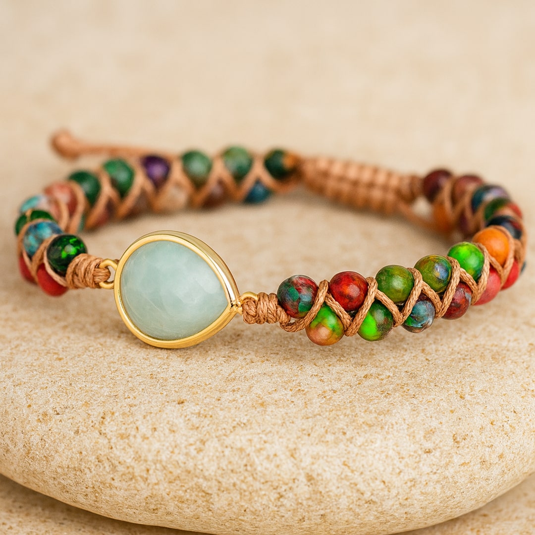 “Calm Radiance” Braided Bracelet in Jasper & Amazonite