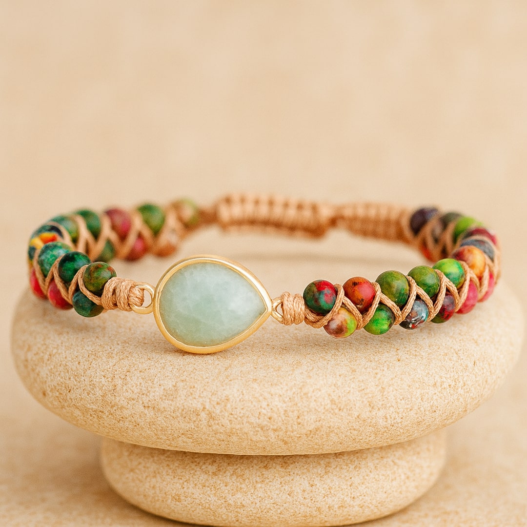 “Calm Radiance” Braided Bracelet in Jasper & Amazonite