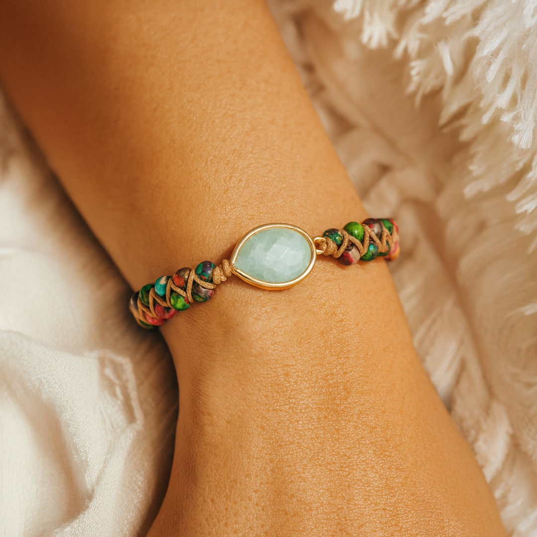 “Calm Radiance” Braided Bracelet in Jasper & Amazonite