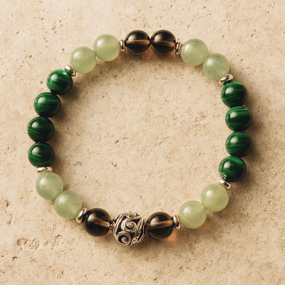 “Luck & Protection” Bracelet in Aventurine, Malachite & Smoky Quartz