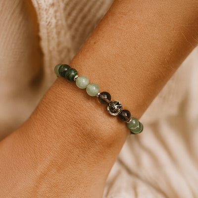 “Luck & Protection” Bracelet in Aventurine, Malachite & Smoky Quartz