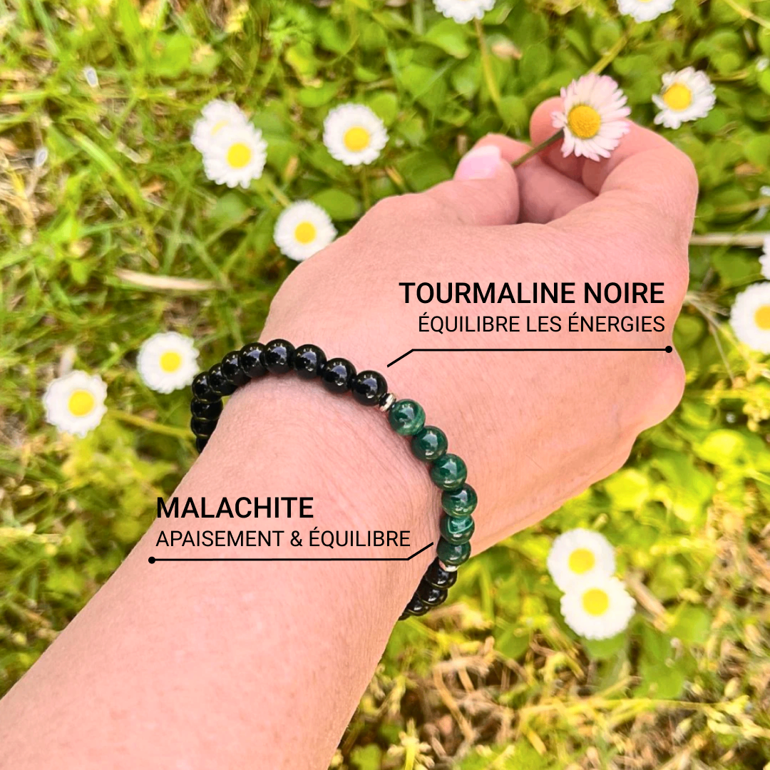 “Energy Balance” Bracelet in Malachite & Black Tourmaline