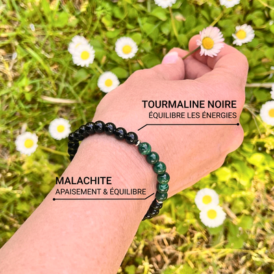 “Energy Balance” Bracelet in Malachite & Black Tourmaline