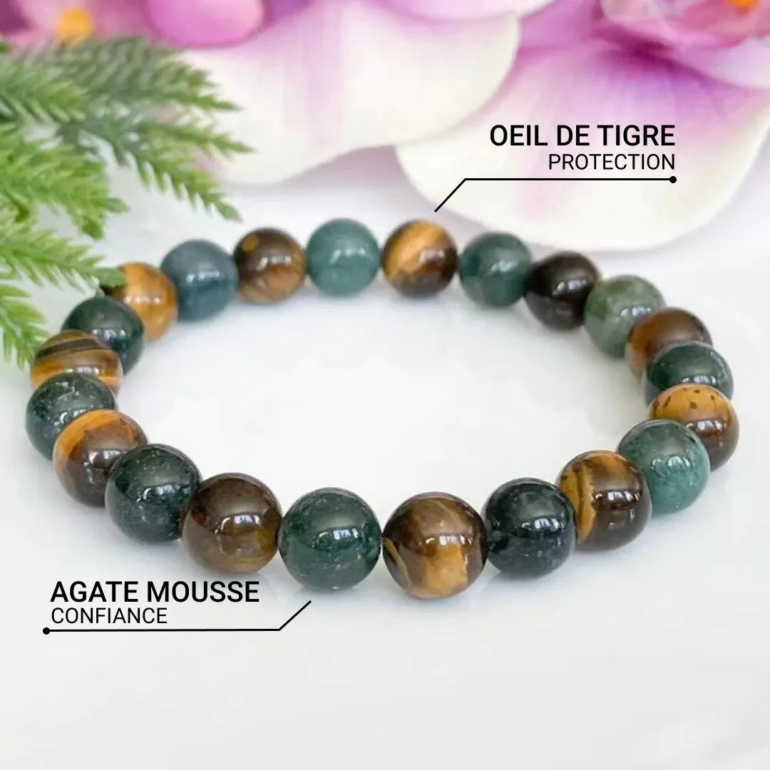 “Balance & Protection” Bracelet in Tiger’s Eye & Moss Agate