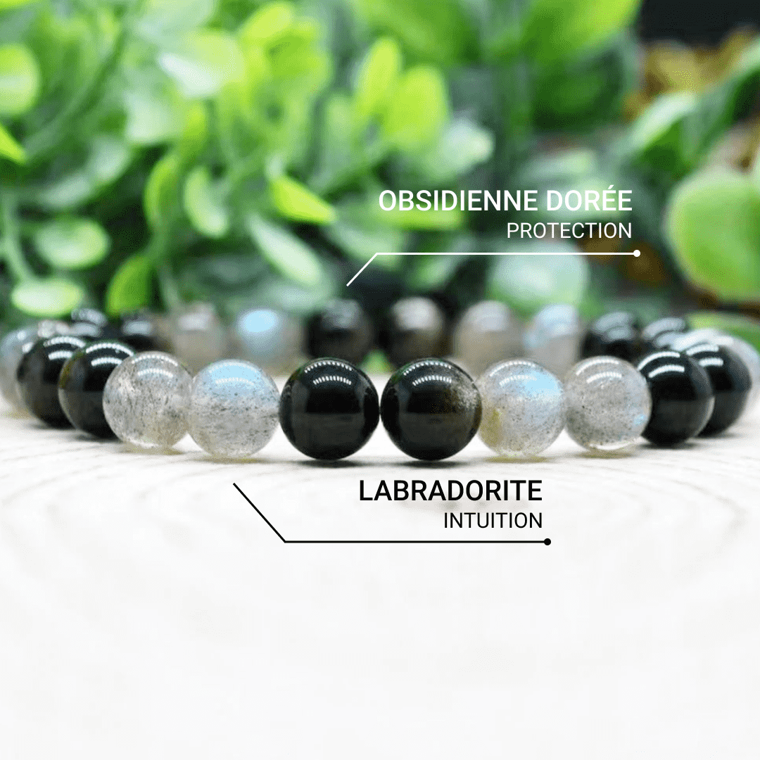“Spiritual Refuge” Bracelet in Labradorite & Golden Obsidian