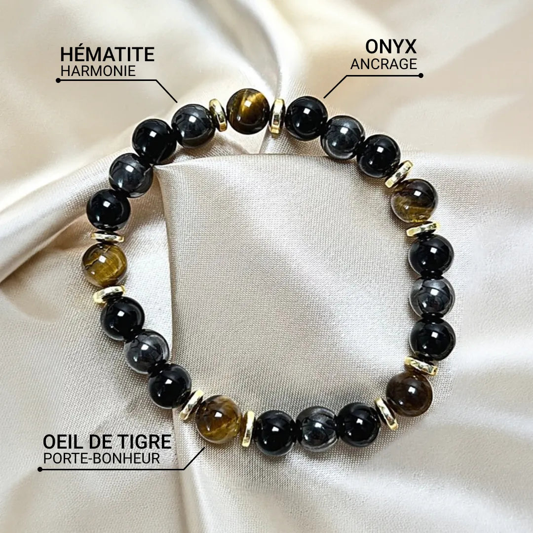 "Confidence & Protection" Bracelet in Tiger's Eye, Hematite & Onyx