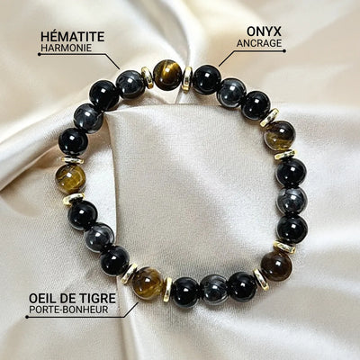 "Confidence & Protection" Bracelet in Tiger's Eye, Hematite & Onyx