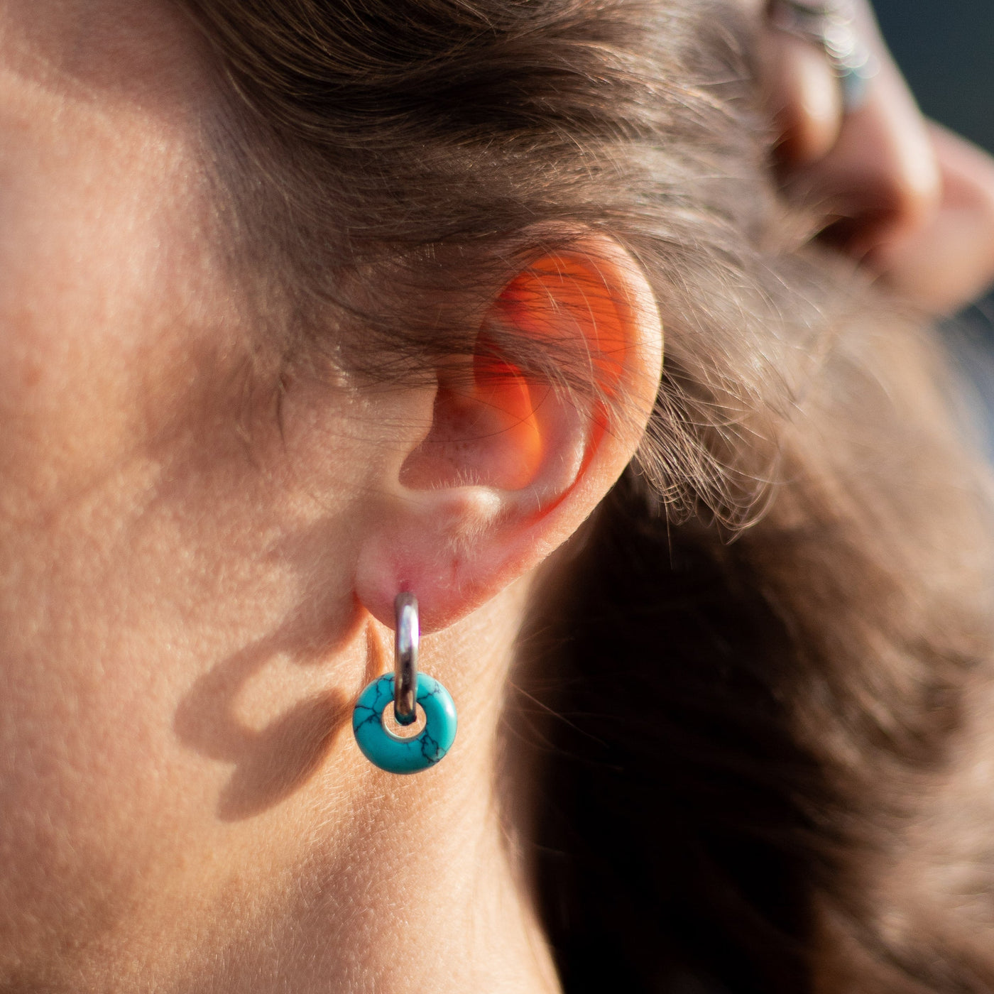 "Double Hoop" Natural Stone Earrings