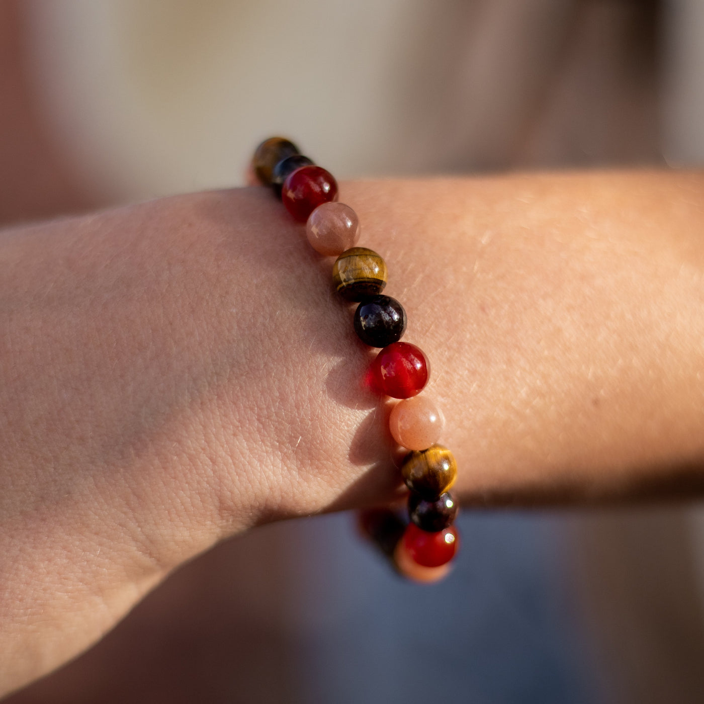 "Luck & Joy" Bracelet in Tiger Eye, Sunstone, Carnelian & Garnet