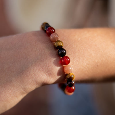 "Luck & Joy" Bracelet in Tiger Eye, Sunstone, Carnelian & Garnet