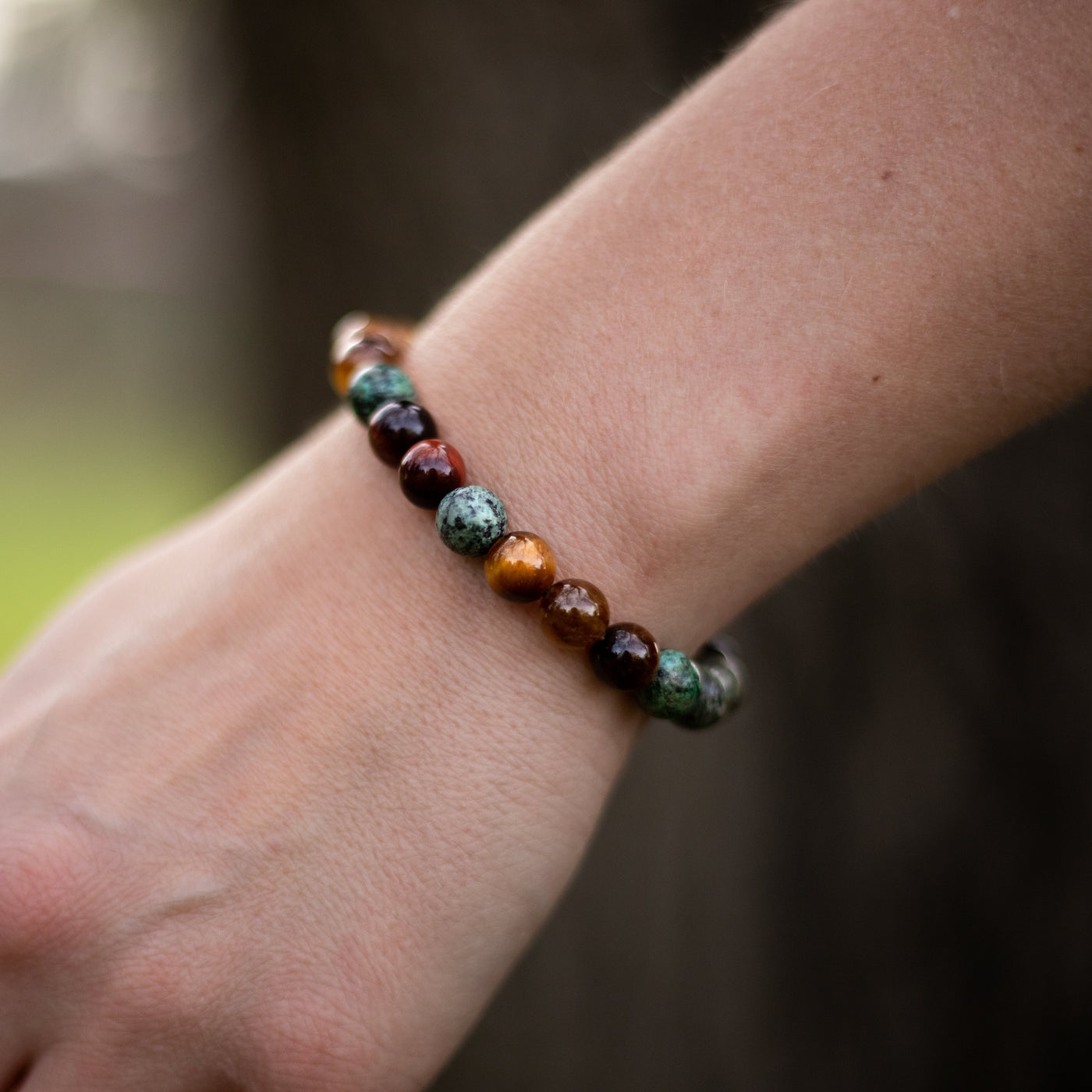 “Protective Energies” Bracelet in Tiger’s Eye, Bull’s Eye & African Turquoise