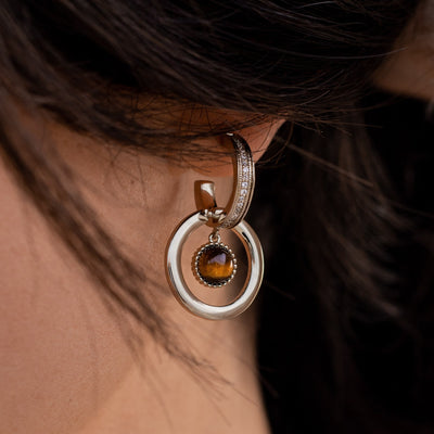 "Feline Glow" Earrings in Tiger’s Eye & Gold Plating