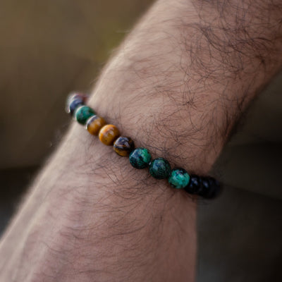 “Protective Energies” Bracelet in Tiger’s Eye, Bull’s Eye & African Turquoise