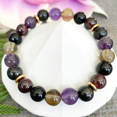 “Harmony & Protection” Bracelet in Smoky Quartz, Amethyst & Garnet