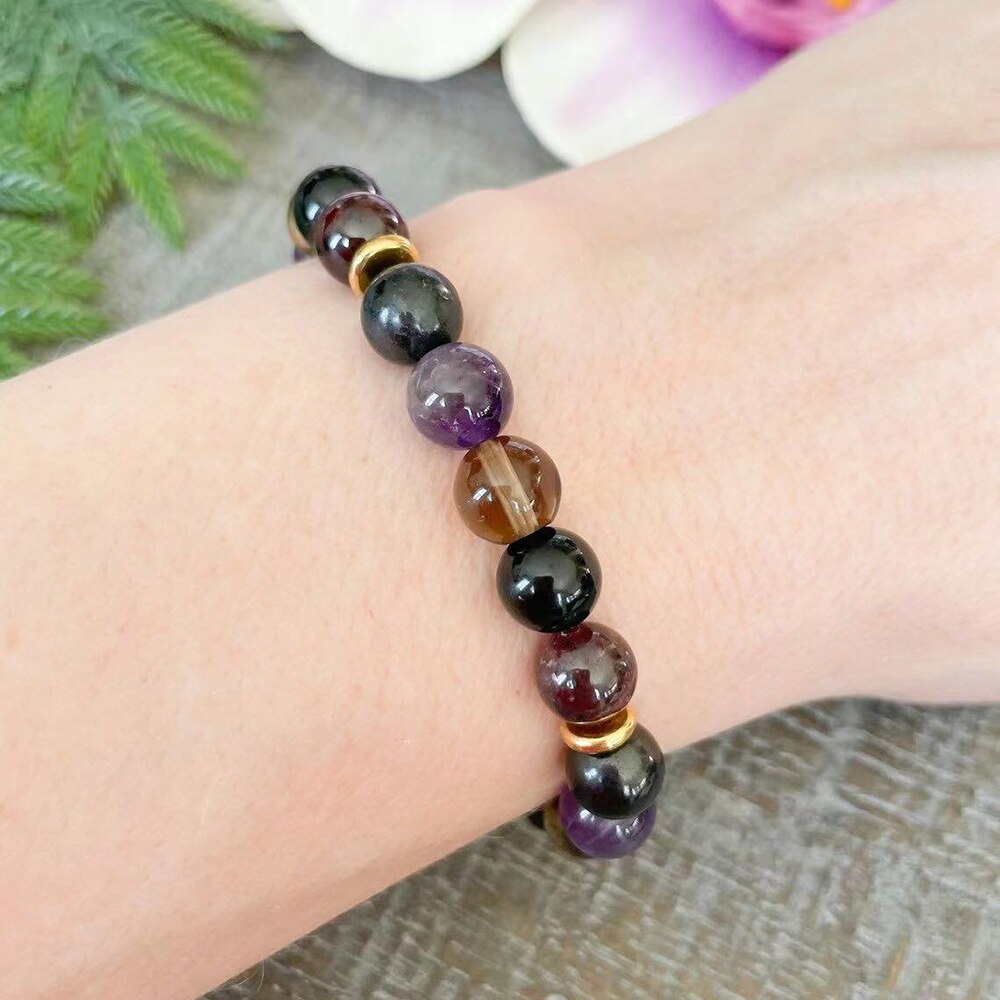 “Harmony & Protection” Bracelet in Smoky Quartz, Amethyst & Garnet