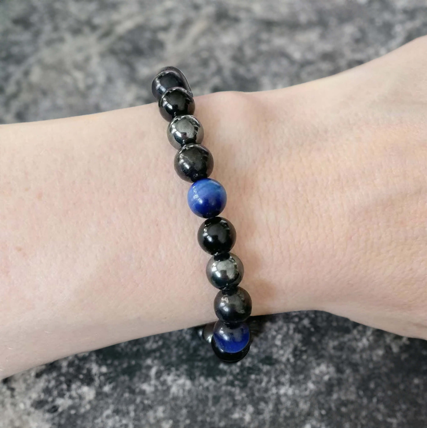 “Inner Guidance” Bracelet in Hematite, Black Tourmaline & Blue Tiger’s Eye