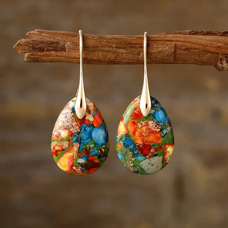"Harlequin Drops" Jasper Earrings