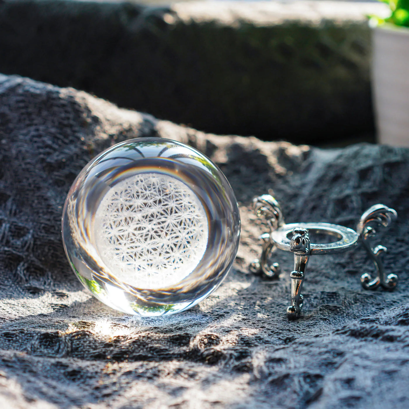Crystal Ball Flower of Life with Stand