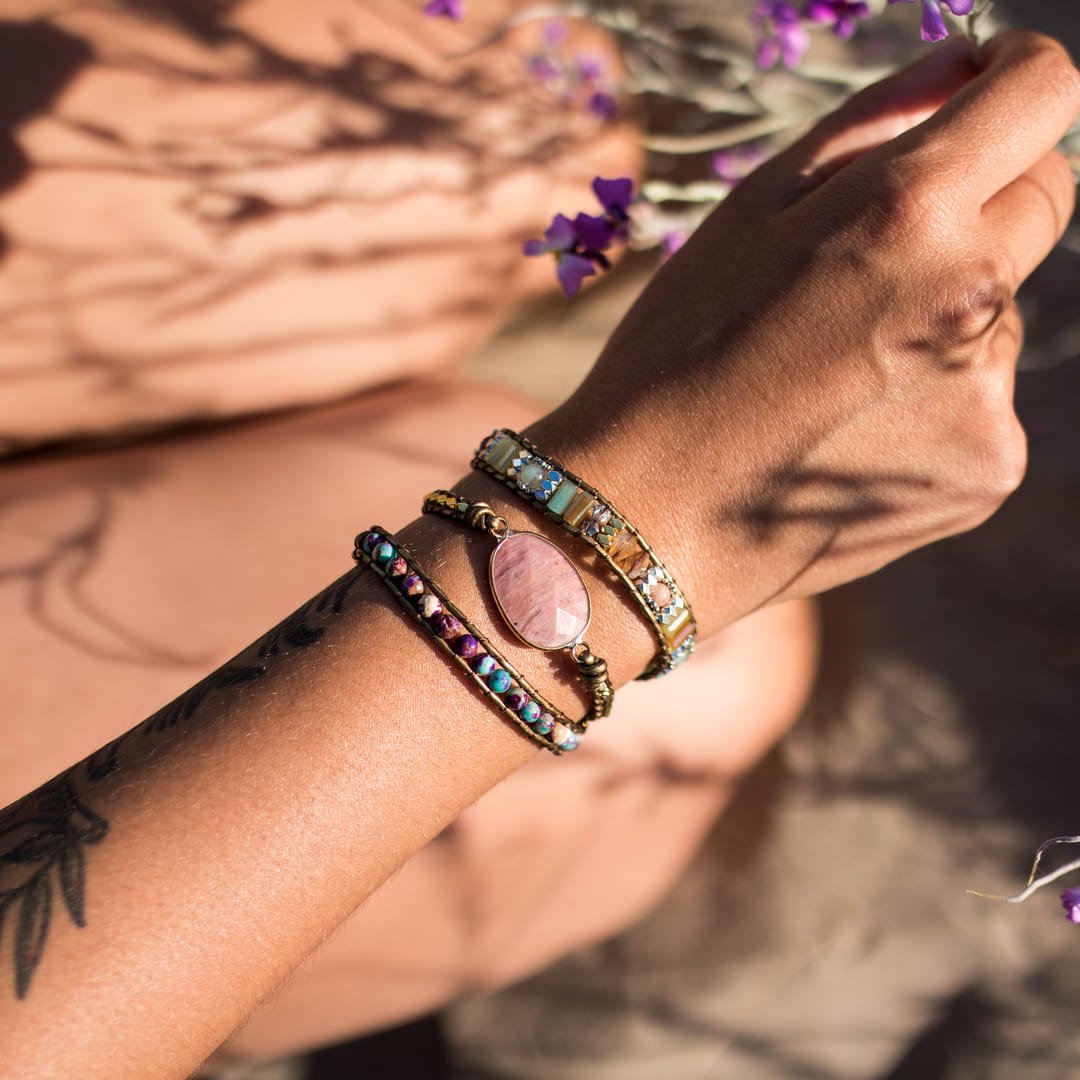 “Heart Healing” Wrap Bracelet in Rhodochrosite