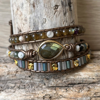 “Protection” Wrap Bracelet in Labradorite