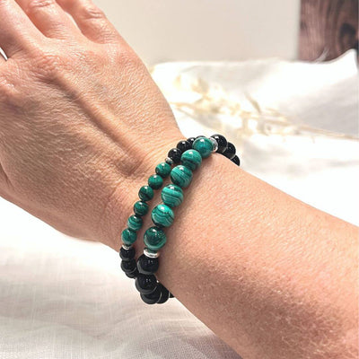 “Energy Balance” Bracelet in Malachite & Black Tourmaline