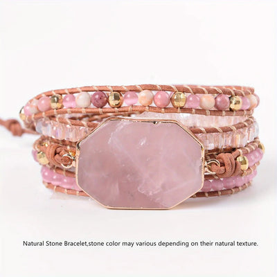 Rose Quartz Boho Wrap Bracelet for Love & Relationships