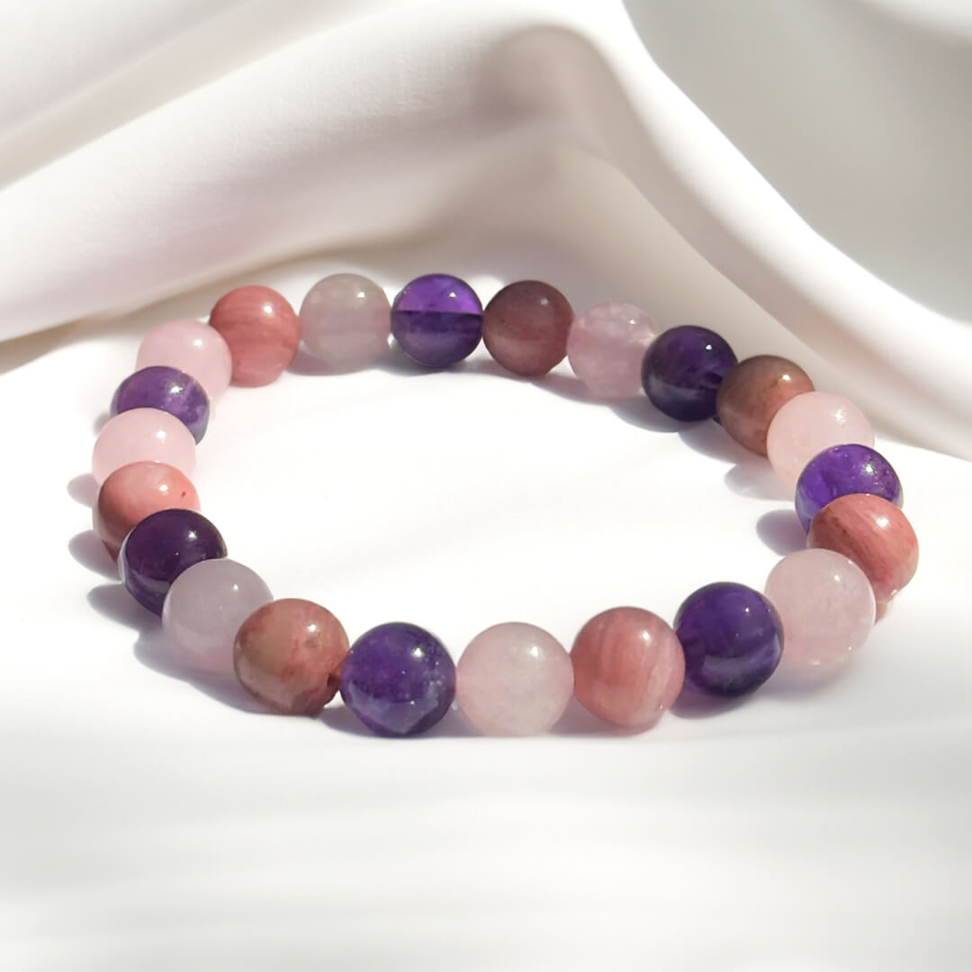 "Self Love" Bracelet in Rhodonite, Rose Quartz & Amethyst