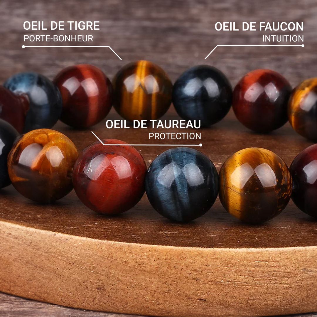 “Triple Eye” Bracelet in Tiger’s Eye, Bull’s Eye & Hawk’s Eye