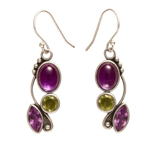 "Cascade of Serenity" Earrings in Amethyst & Peridot