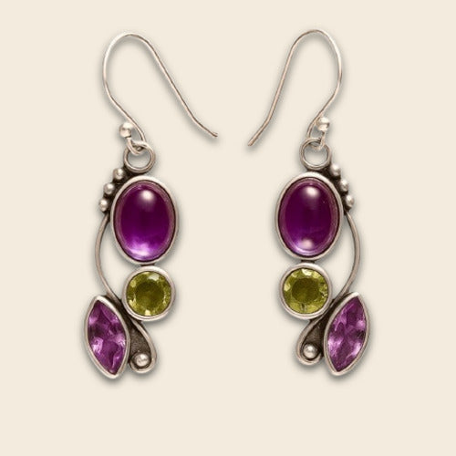 "Cascade of Serenity" Earrings in Amethyst & Peridot