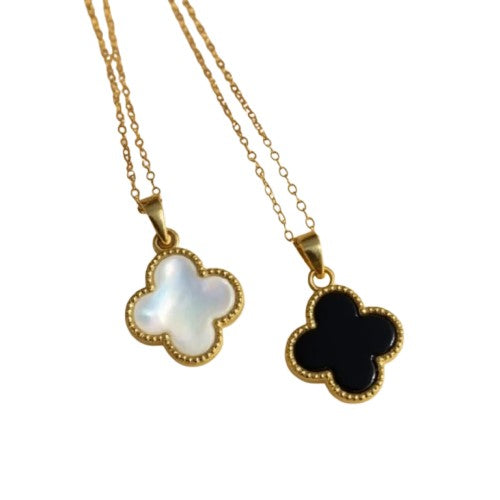 “Lucky Clover” Necklace in Mother-of-Pearl or Onyx