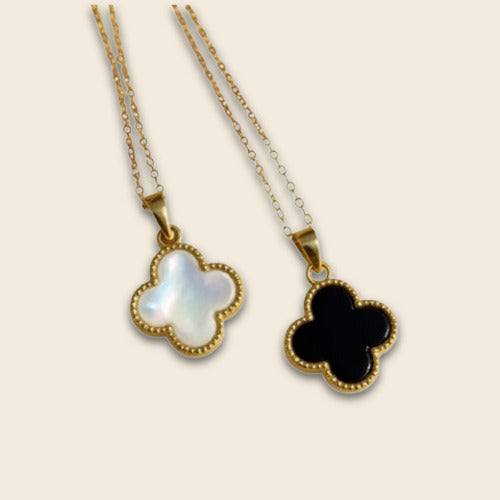 “Lucky Clover” Necklace in Mother-of-Pearl or Onyx