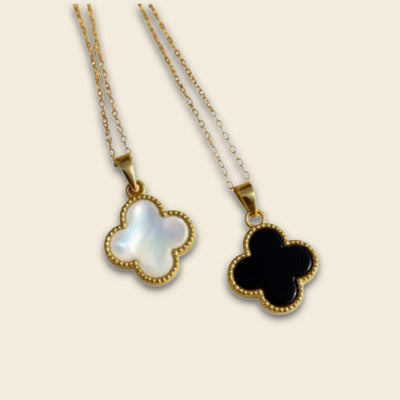 “Lucky Clover” Necklace in Mother-of-Pearl or Onyx