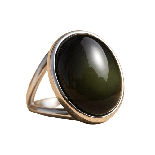 Adjustable Ring "Soul Healing" in Celestial Eye Obsidian & Silver