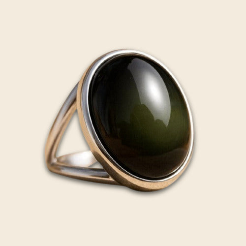 Adjustable Ring "Soul Healing" in Celestial Eye Obsidian & Silver