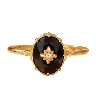 Adjustable Ring "Night Charm" in Black Agate